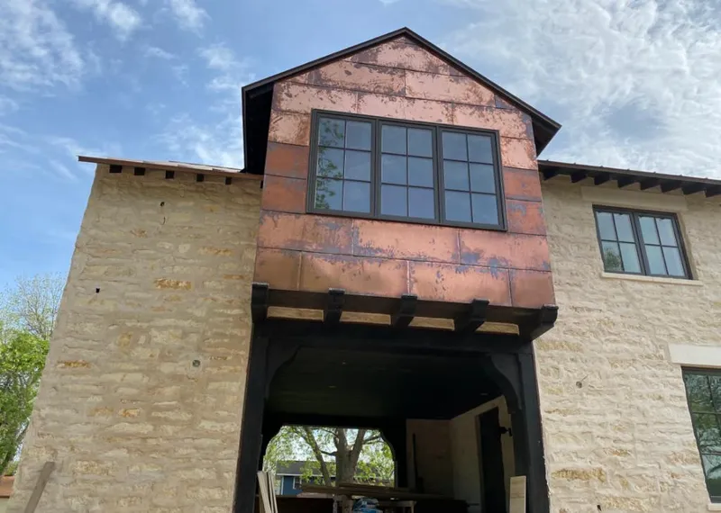Copper metal panel facade on a stone building for Metal Roof Coating in Mount Carmel